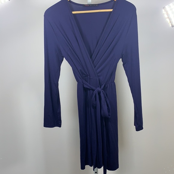FRAICHE BY J Faux Wrap Tie Dress Blue Size Small - Picture 5 of 12